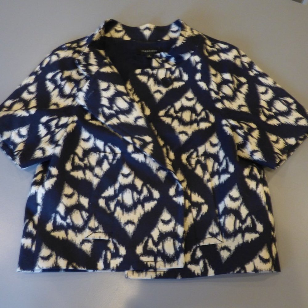 Talbots Jacket Bolero Cropped 3/4 Sleeve Cotton Ikat Swing capelet